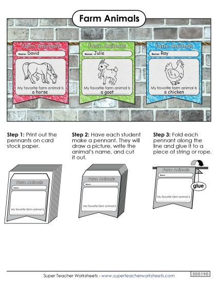 Worksheets and Activities - Farm Animal Pennant (Printable PDF Worksheet)