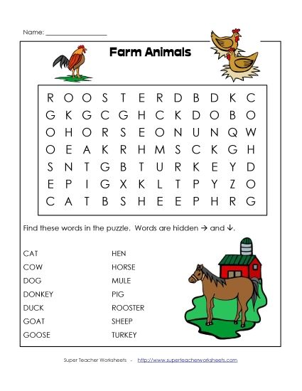 Worksheets and Activities - Farm Animal Word Search (Printable PDF Worksheet)