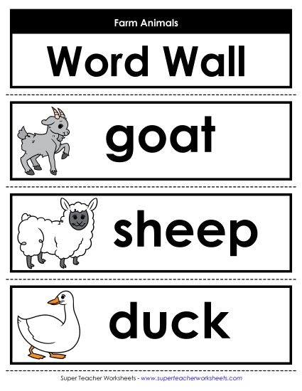 Worksheets and Activities - Farm Animal Word Wall (Printable PDF Worksheet)