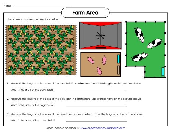 Advanced - Farm: Area of Rectangles (Printable PDF Worksheet)