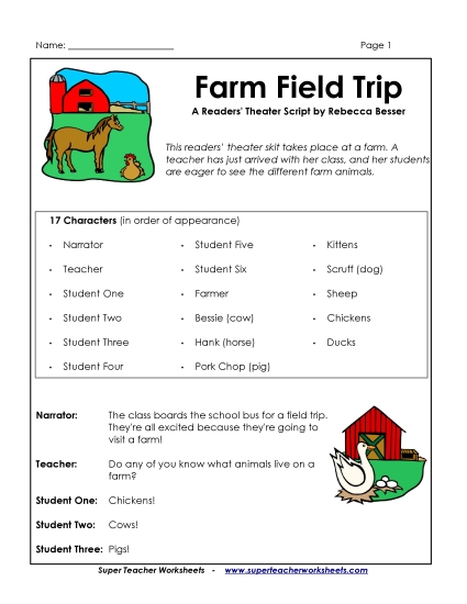 Readers Theater Script - Farm Field Trip Printable PDF (Printable PDF Worksheet)