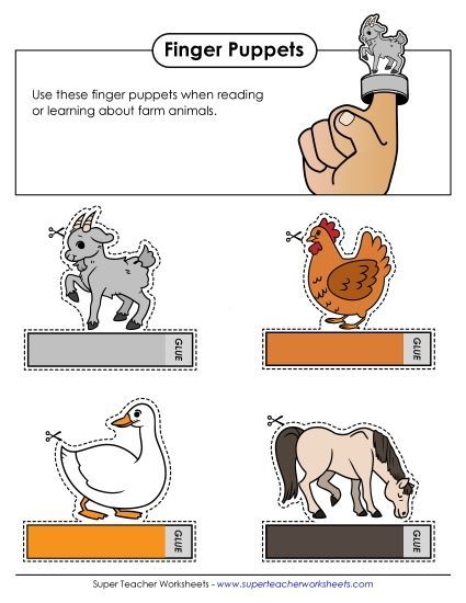 Cut and Glue Activities - Farm Finger Puppets (Printable PDF Worksheet)