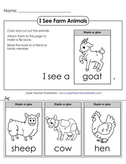 Cut and Glue Activities - Farm Flip Book (Printable PDF Worksheet)