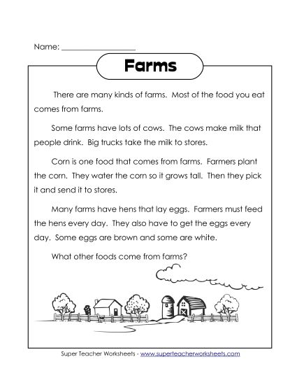 Reading Comp (Fiction) - Farms  (Printable PDF Worksheet)