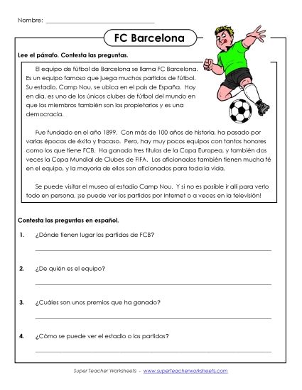 Level: Intermediate - FC Barcelona (Printable PDF Worksheet)