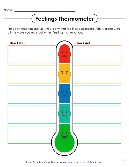 Understanding Emotions - Feelings Thermometer Worksheet: How I Feel and How I Act (Printable PDF Worksheet)