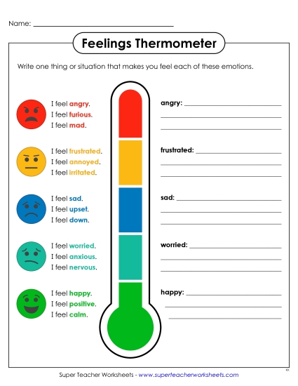Understanding Emotions - Feelings Thermometer Worksheet: What Makes Me Feel (Printable PDF Worksheet)