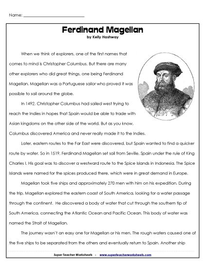 Ferdinand Magellan - Ferdinand Magellan (Printable PDF Worksheet)