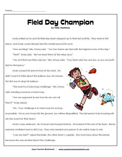 Reading Comprehension - Field Day Champion (Fiction Story) (Printable PDF Worksheet)