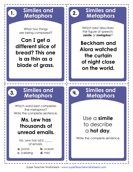 ELA - Figurative Language: Similes & Metaphors (Printable PDF Worksheet)