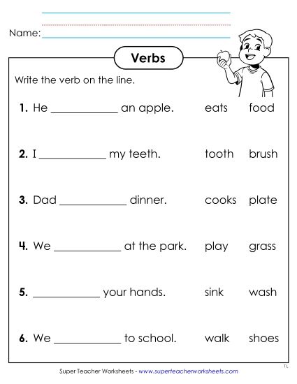 Basic Action Verbs - Fill in the Blanks (Action Verbs) (Printable PDF Worksheet)