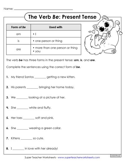 Present Tense - Fill in the Blanks (Present Tense) (Printable PDF Worksheet)