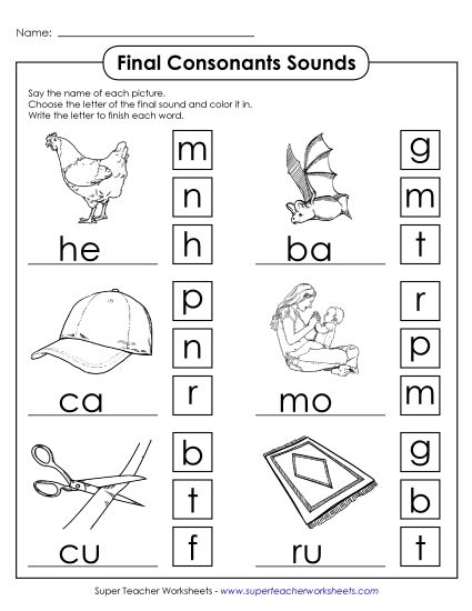 Final Consonants (Printable PDF Worksheet)