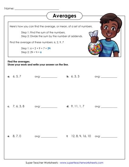 Basic Level (Basic Division Facts) - Find the Averages (Printable PDF Worksheet)