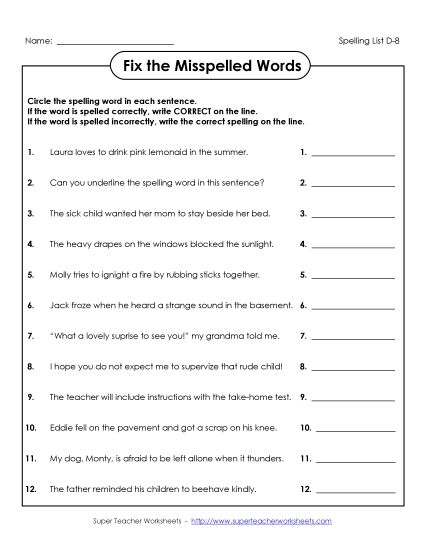 Worksheets - Find the Errors (D-8) (Printable PDF Worksheet)
