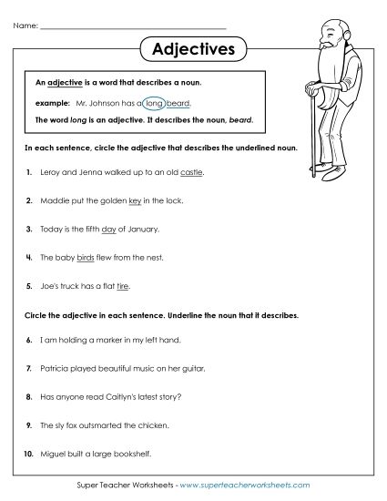 Basic Adjectives - Finding Adjectives (Printable PDF Worksheet)