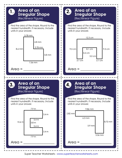 Geometry - Finding Area of Irregular Shapes (Advanced) (Printable PDF Worksheet)