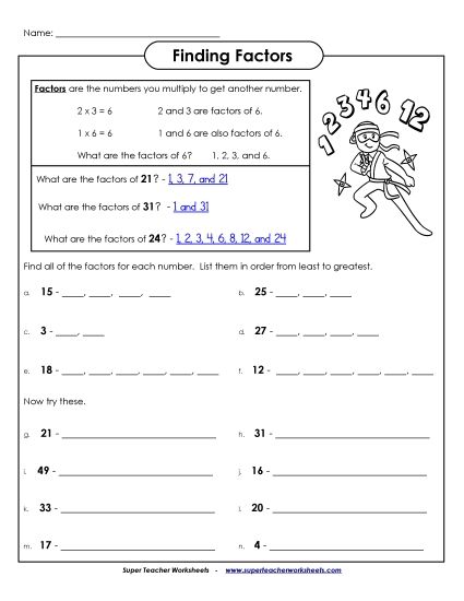 Factors - Finding Factors (Printable PDF Worksheet)