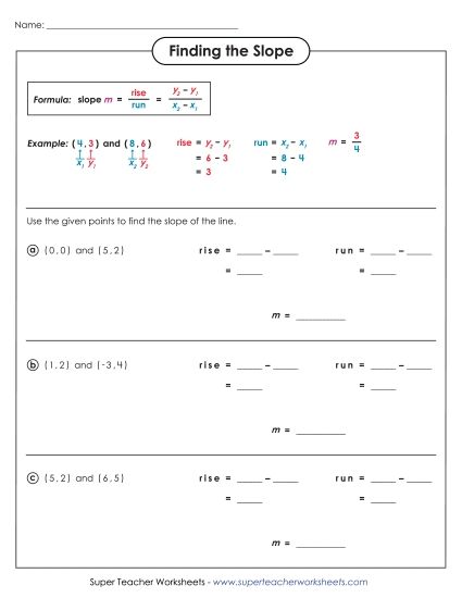 Slope (Ordered Pairs) - Finding Slope Using Ordered Pairs (Printable PDF Worksheet)