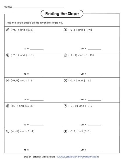 Slope (Ordered Pairs) - Finding Slope Using Ordered Pairs (Practice) (Printable PDF Worksheet)