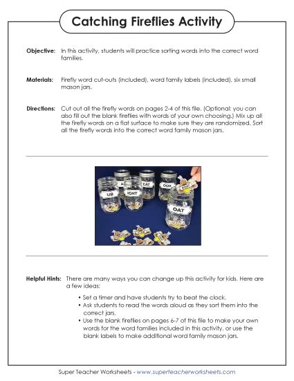 Sorting Games - Firefly Word Family Activity -ight (Printable PDF Worksheet)