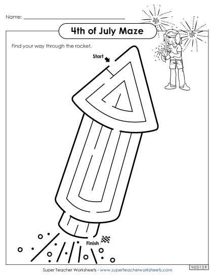 Mazes - Fireworks Maze (Printable PDF Worksheet)