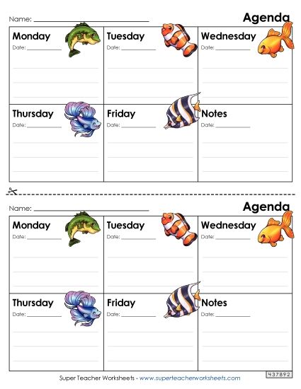 Homework Agendas - Fish Homework Agenda (Half-Size) (Printable PDF Worksheet)