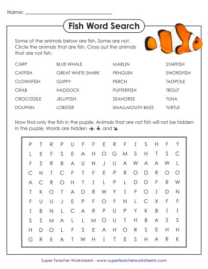 Intermediate (Grades 3-6) - Fish (Printable PDF Worksheet)