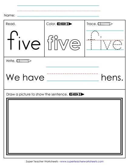 Individual Sight Words - Five (Sight Word) (Printable PDF Worksheet)