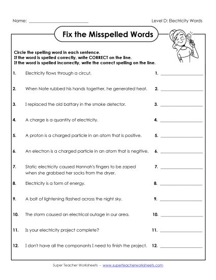 Worksheets and Activities - Fix the Misspelled Words (Printable PDF Worksheet)