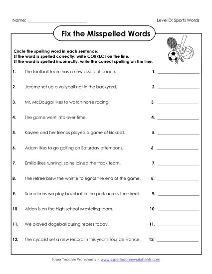 Worksheets and Activities - Fix the Misspelled Words (Printable PDF Worksheet)