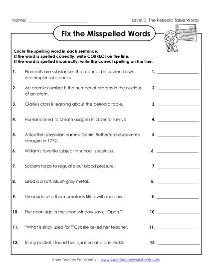 Worksheets and Activities  - Fix the Misspelled Words (Printable PDF Worksheet)