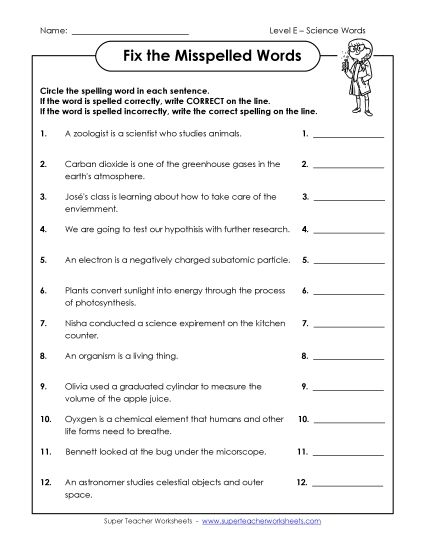 Worksheets and Activities - Fix the Misspelled Words (Printable PDF Worksheet)