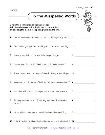 Worksheets - Fix the Mistakes (C-19) (Printable PDF Worksheet)
