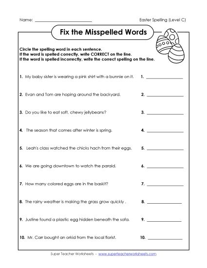 Worksheets - Fix the Mistakes (C-Easter)  (Printable PDF Worksheet)