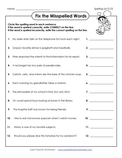 Worksheets - Fix the Mistakes (D-23) (Printable PDF Worksheet)
