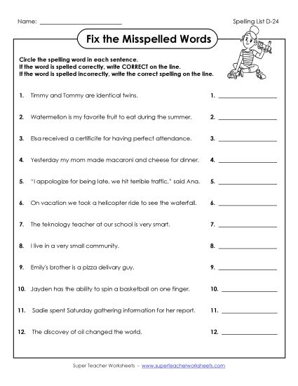 Worksheets - Fix the Mistakes (D-24) (Printable PDF Worksheet)