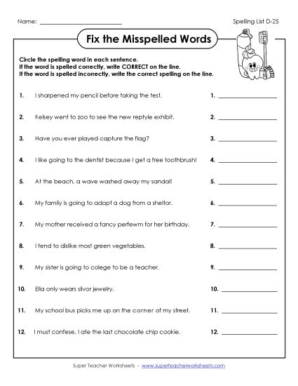 Worksheets - Fix the Mistakes (D-25) (Printable PDF Worksheet)