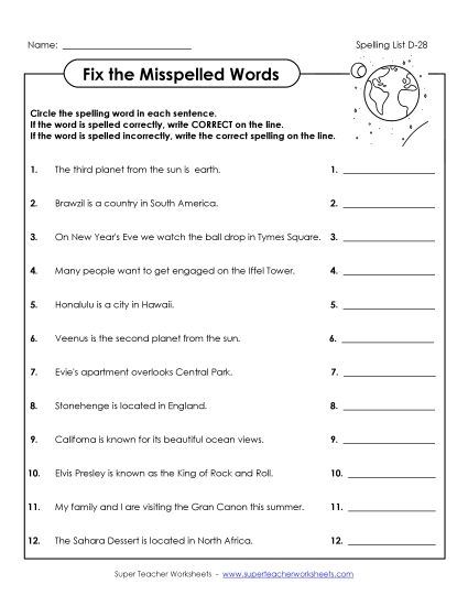 Worksheets - Fix the Mistakes (D-28) (Printable PDF Worksheet)