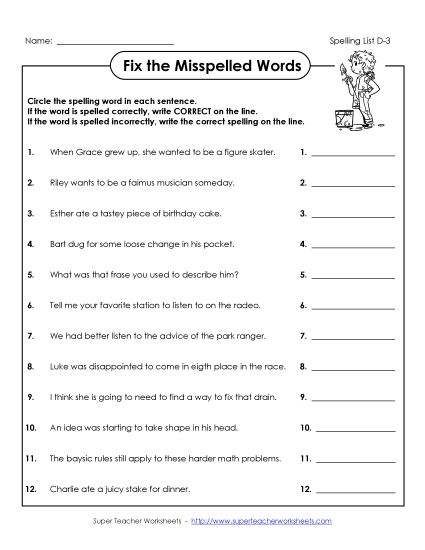 Worksheets - Fix the Mistakes (D-3) (Printable PDF Worksheet)
