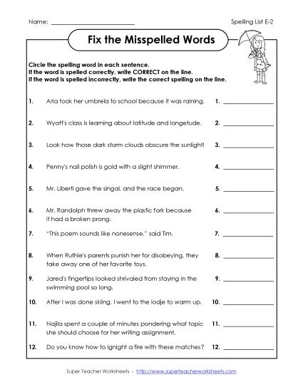 Worksheets and Puzzles - Fix the Mistakes (E-2) (Printable PDF Worksheet)