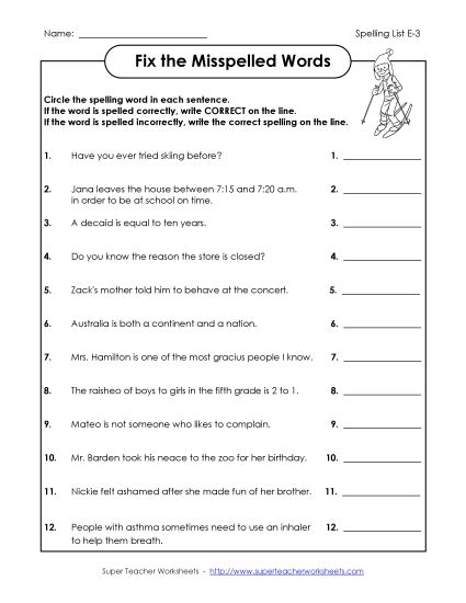 Worksheets and Puzzles - Fix the Mistakes (E-3) (Printable PDF Worksheet)