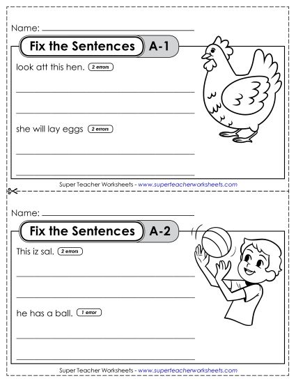 Fix the Sentences A-1 through A-5 (Printable PDF Worksheet)