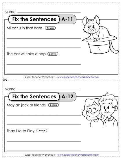 Fix the Sentences A-11 through A-15 (Printable PDF Worksheet)