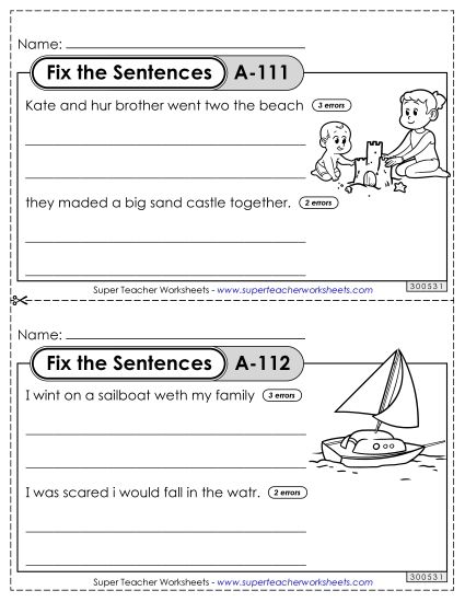 Fix the Sentences A-111 through A-115 (Printable PDF Worksheet)