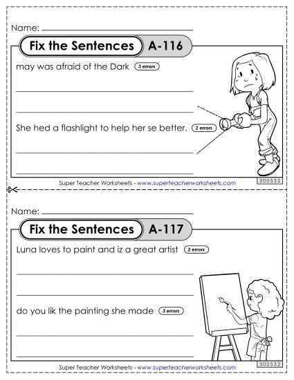 Fix the Sentences A-116 through A-120 (Printable PDF Worksheet)