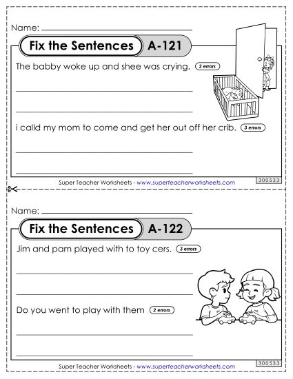 Fix the Sentences A-121 through A-125 (Printable PDF Worksheet)