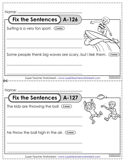 Fix the Sentences A-126 through A-130 (Printable PDF Worksheet)