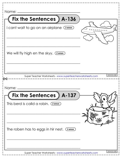 Fix the Sentences A-136 through A-140 (Printable PDF Worksheet)