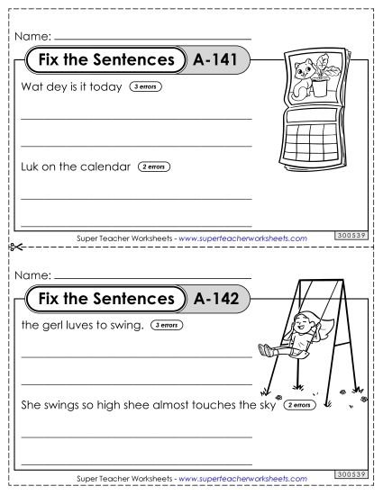 Fix the Sentences A-141 through A-145 (Printable PDF Worksheet)
